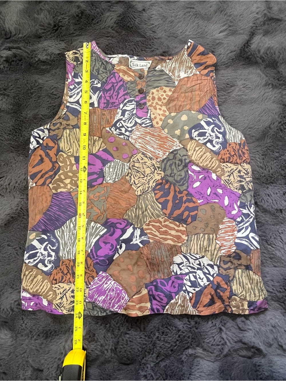 SilkLand Vintage 100% Pure Silk Women’s Patchwork Print Sleeveless Top Medium - Picture 7 of 9